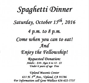 Spaghetti Dinner Upland Lodge 10:15:16